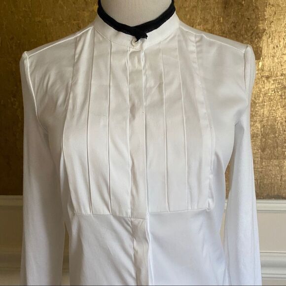 NWT Peserico Tricot white black collar blouse S - Picture 2 of 7